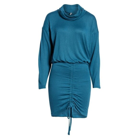 Free People Dresses & Skirts - NWT Free People Sundown Mini in Dark Green Cowl Neck Ruched Hem Knit Dress XS